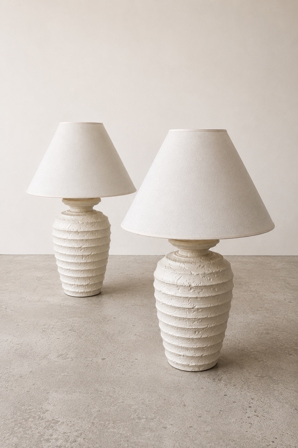 1980s Textured Plaster Lamps (2 Available)