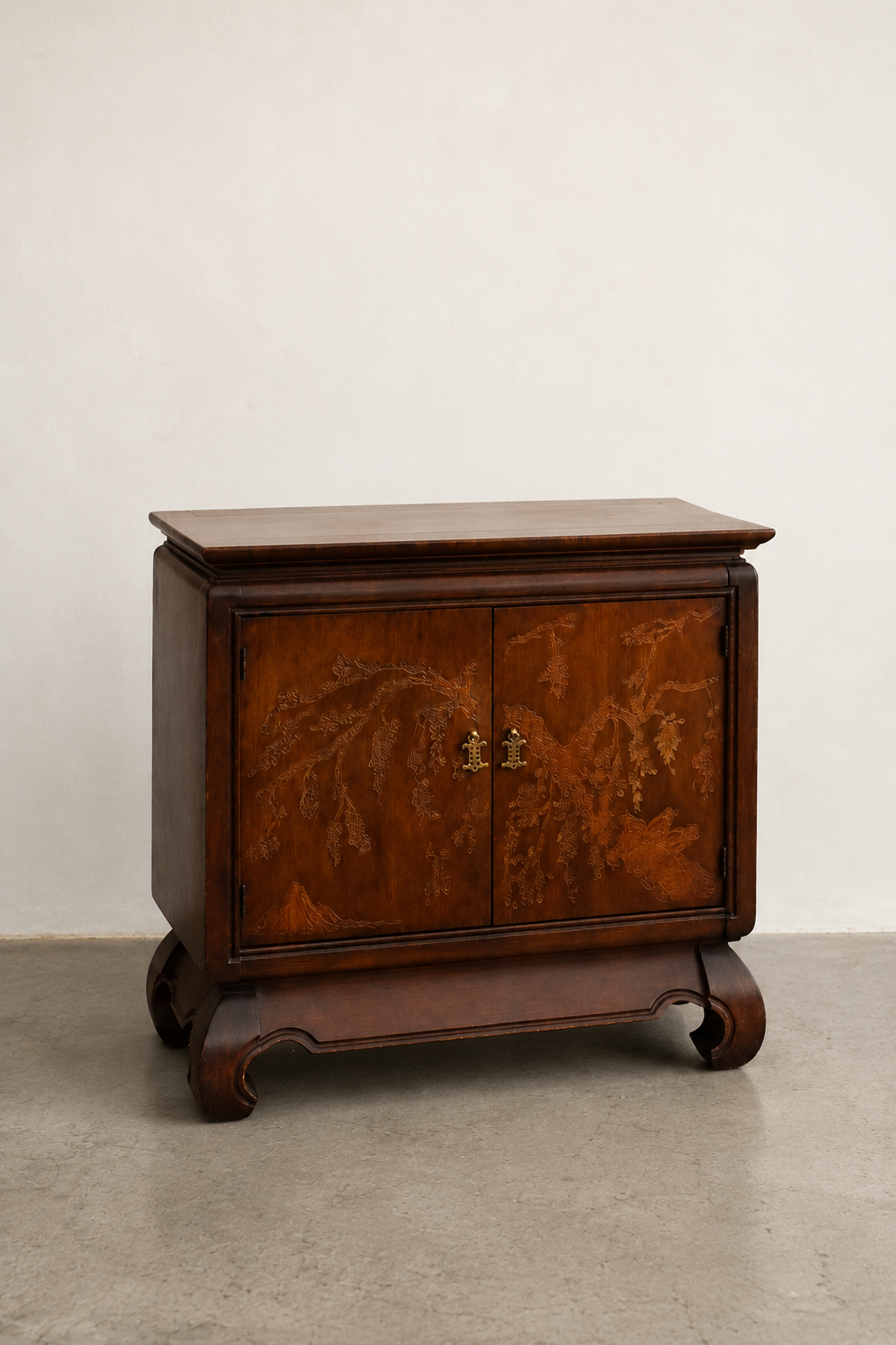 Carved Walnut Chinoiserie Cabinet