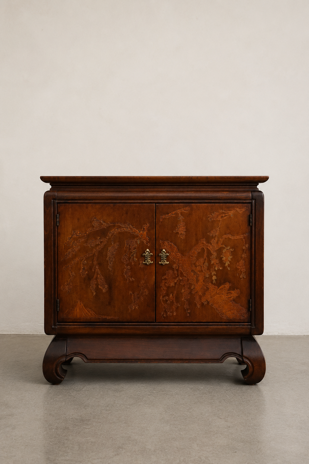Carved Walnut Chinoiserie Cabinet