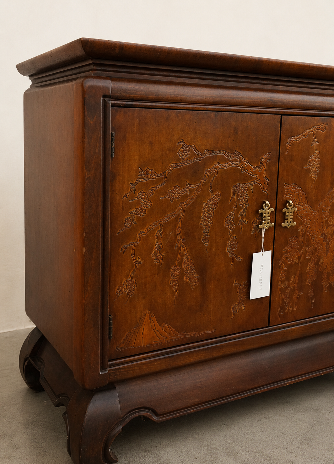 Carved Walnut Chinoiserie Cabinet