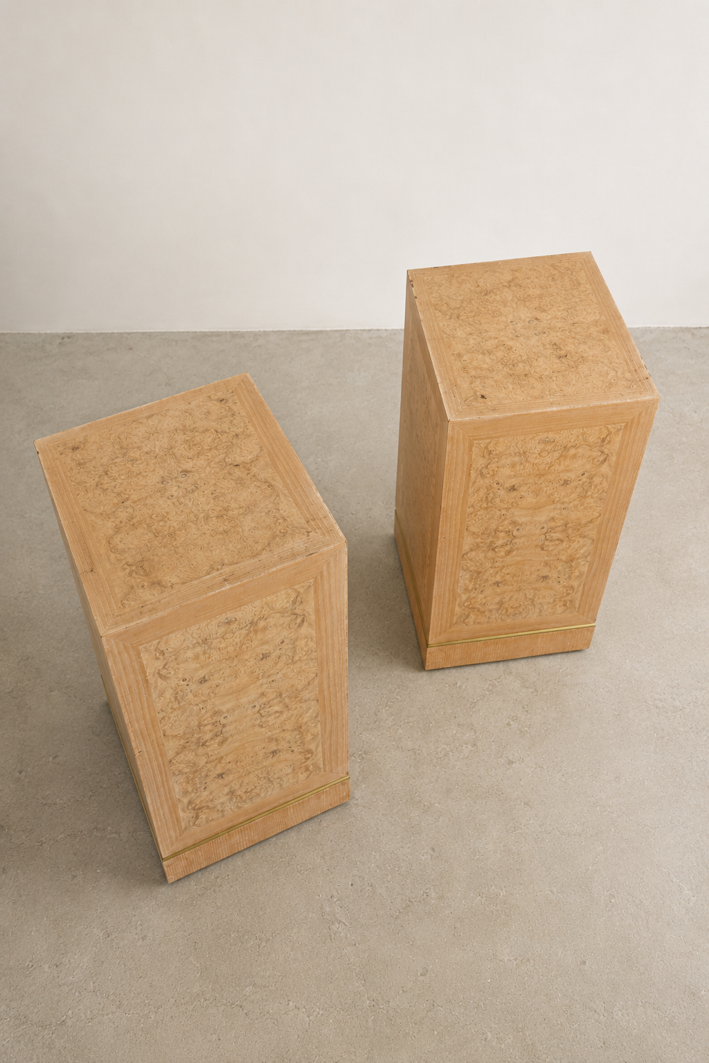 Connoisseur Heritage Burl Maple Veneer & Brass Pedestals (2 Available)