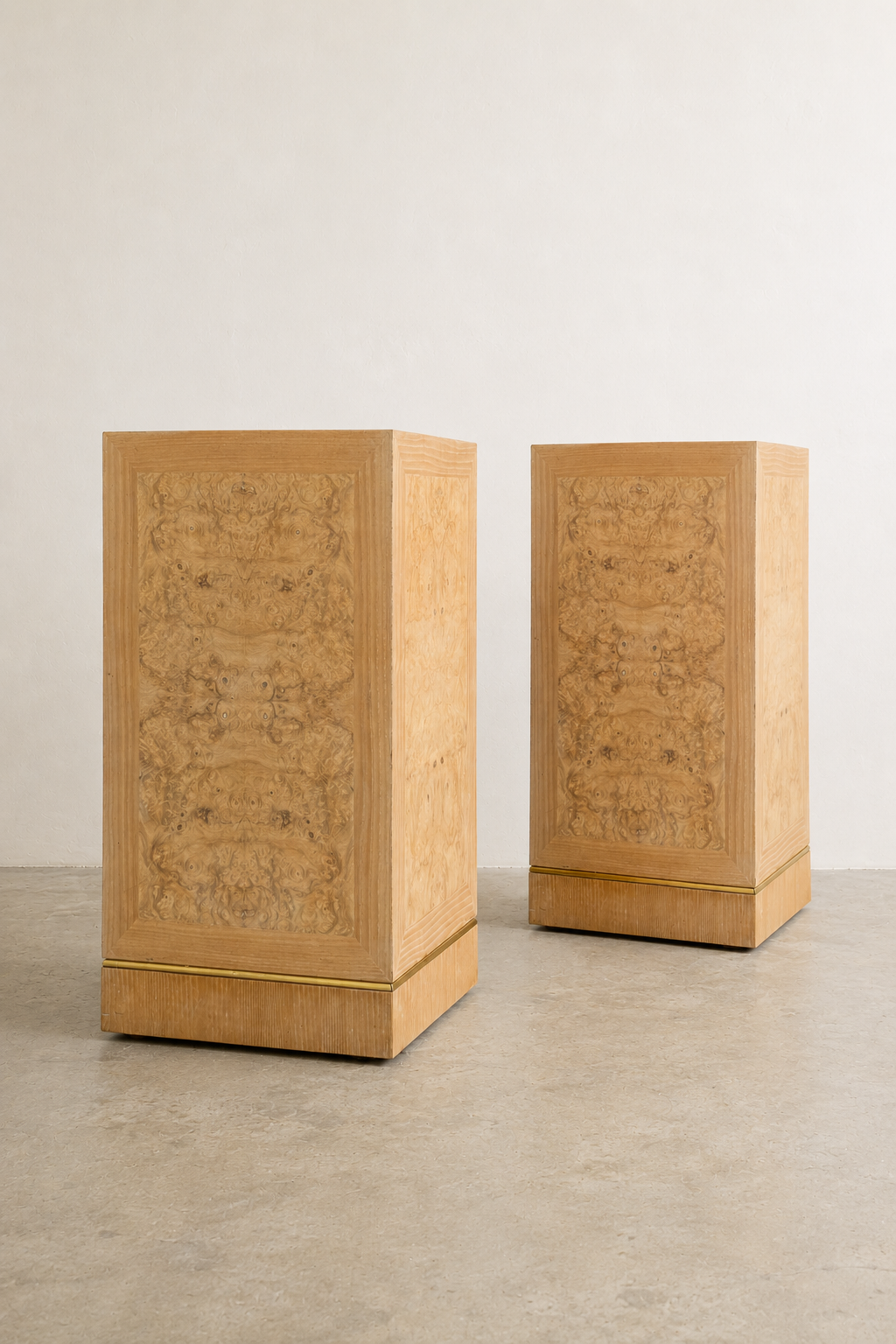 Connoisseur Heritage Burl Maple Veneer & Brass Pedestals (2 Available)