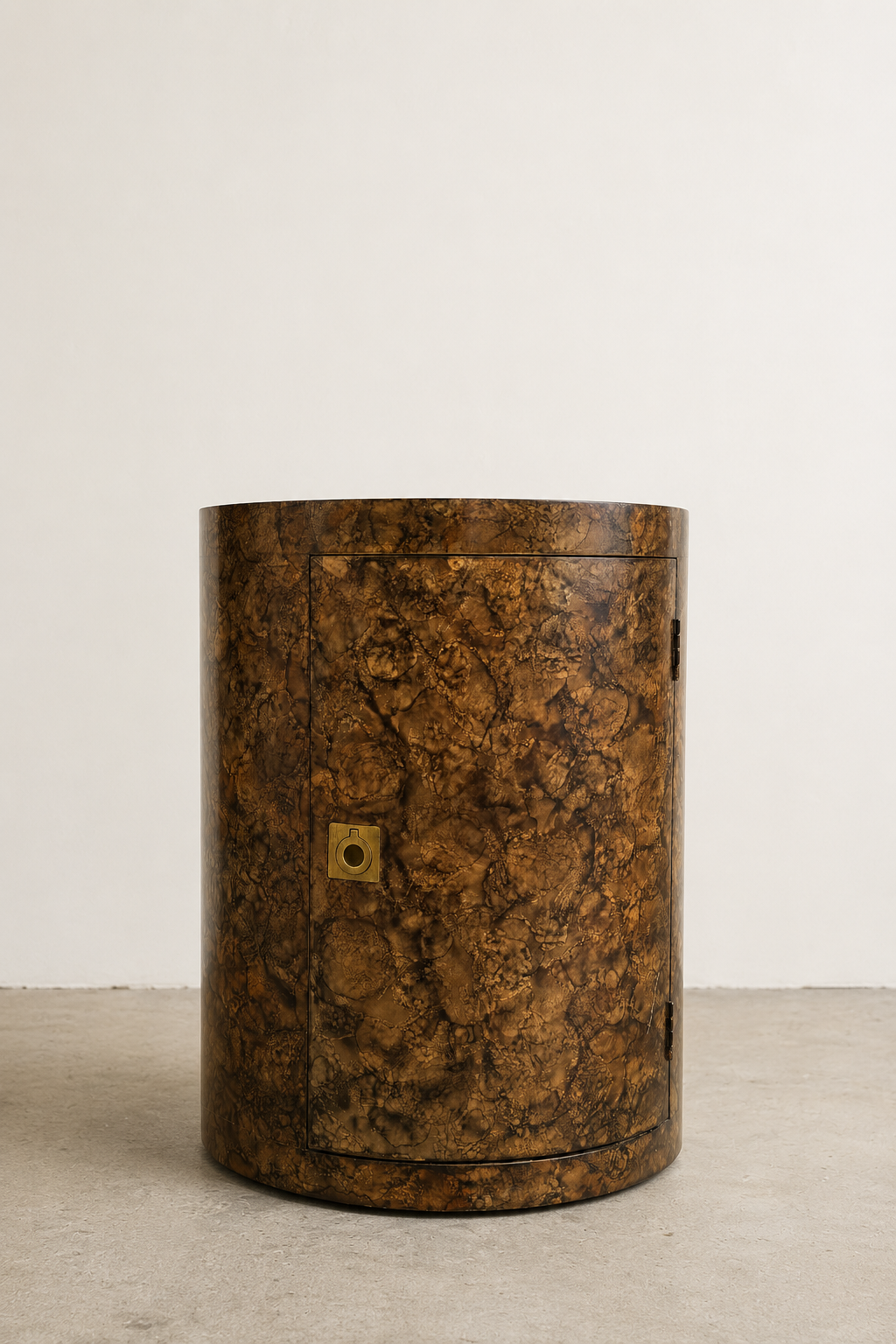 Burlwood Veneer Round Cabinet