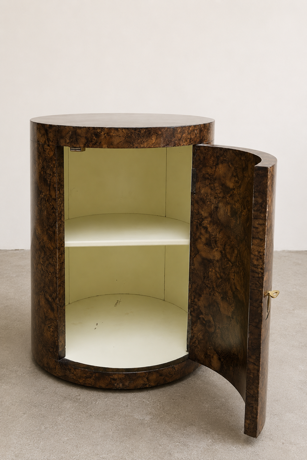 Burlwood Veneer Round Cabinet