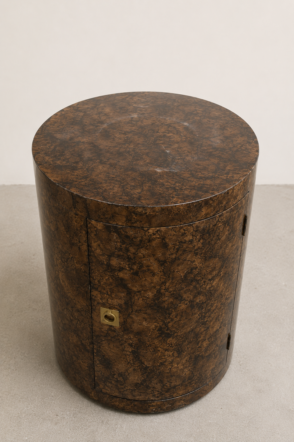 Burlwood Veneer Round Cabinet