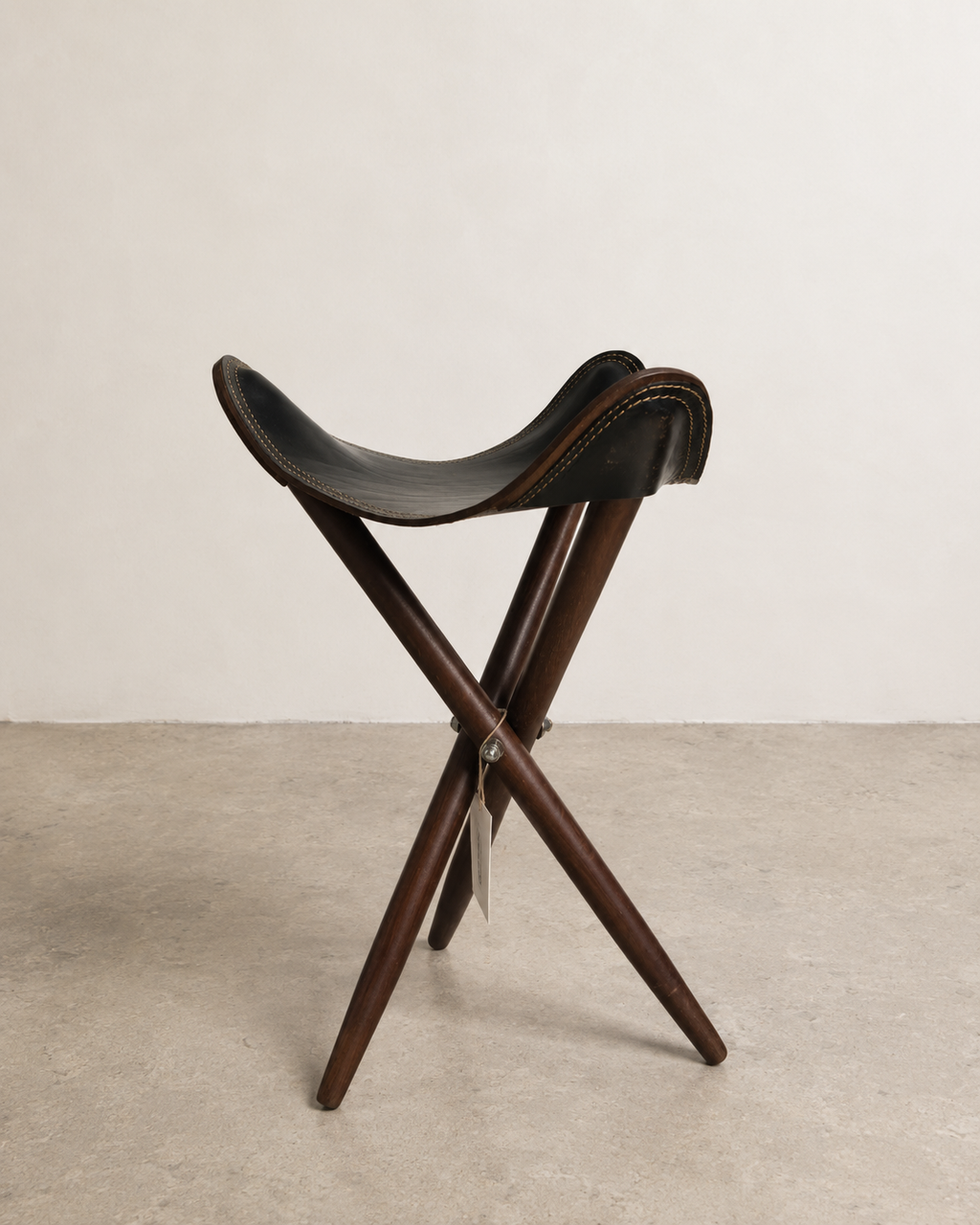 Vintage Leather & Wood Folding Camp Stool