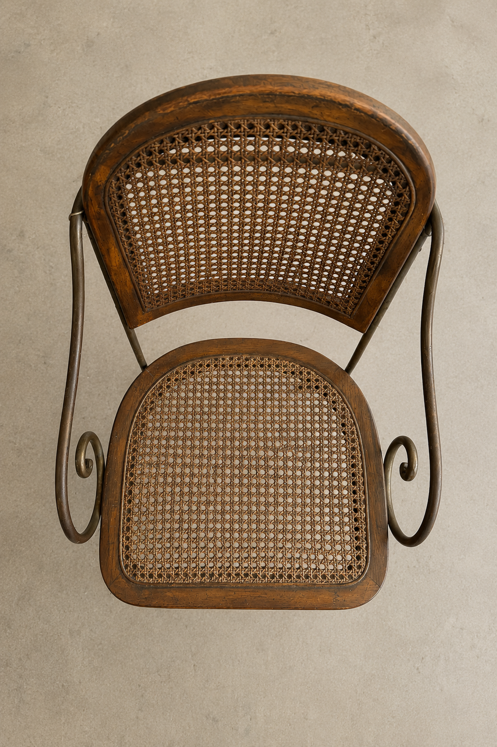 Vintage Bentwood &amp; Cane Armchair with Scroll Iron Frame