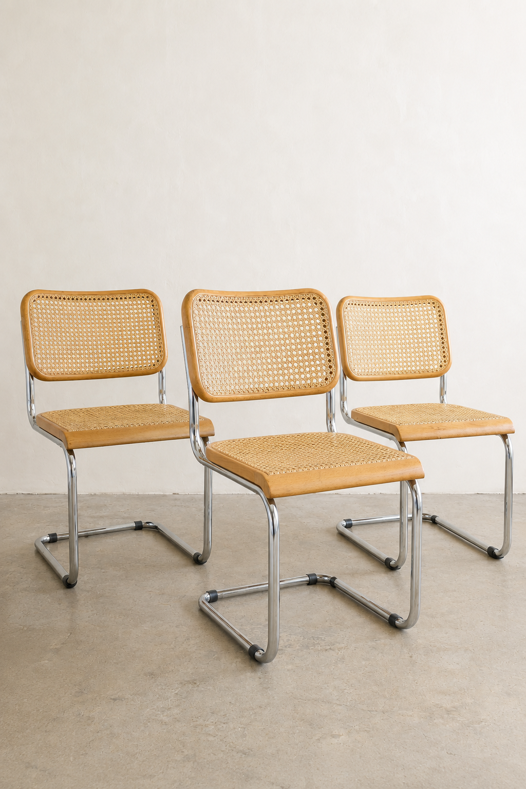 Vintage Chrome & Cane Cantilever Dining Chairs