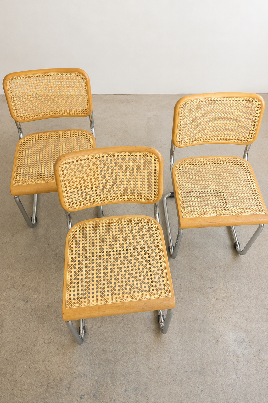 Vintage Chrome & Cane Cantilever Dining Chairs