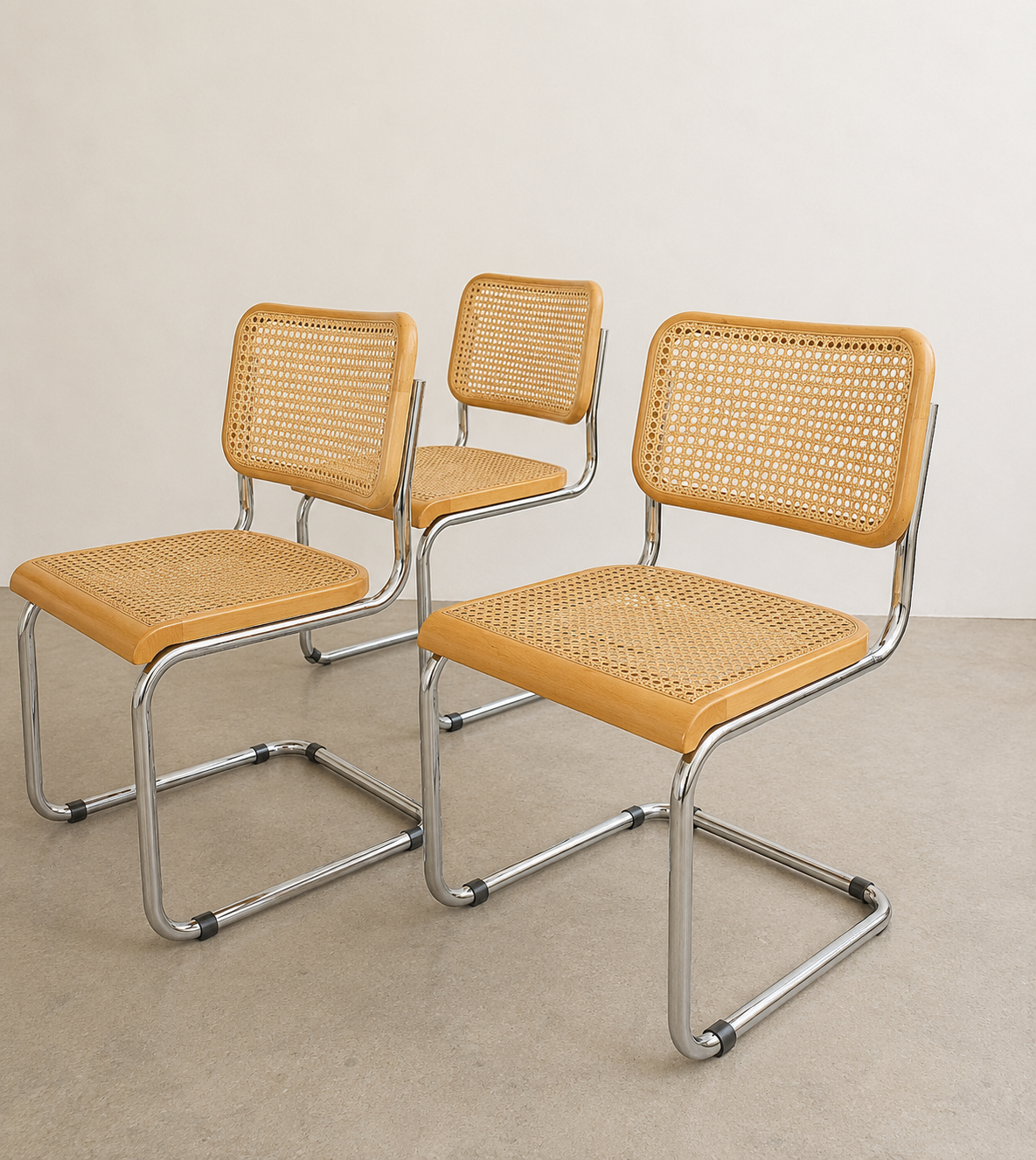 Vintage Chrome & Cane Cantilever Dining Chairs