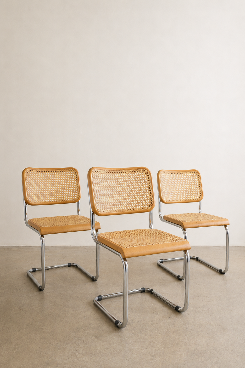 Vintage Chrome & Cane Cantilever Dining Chairs