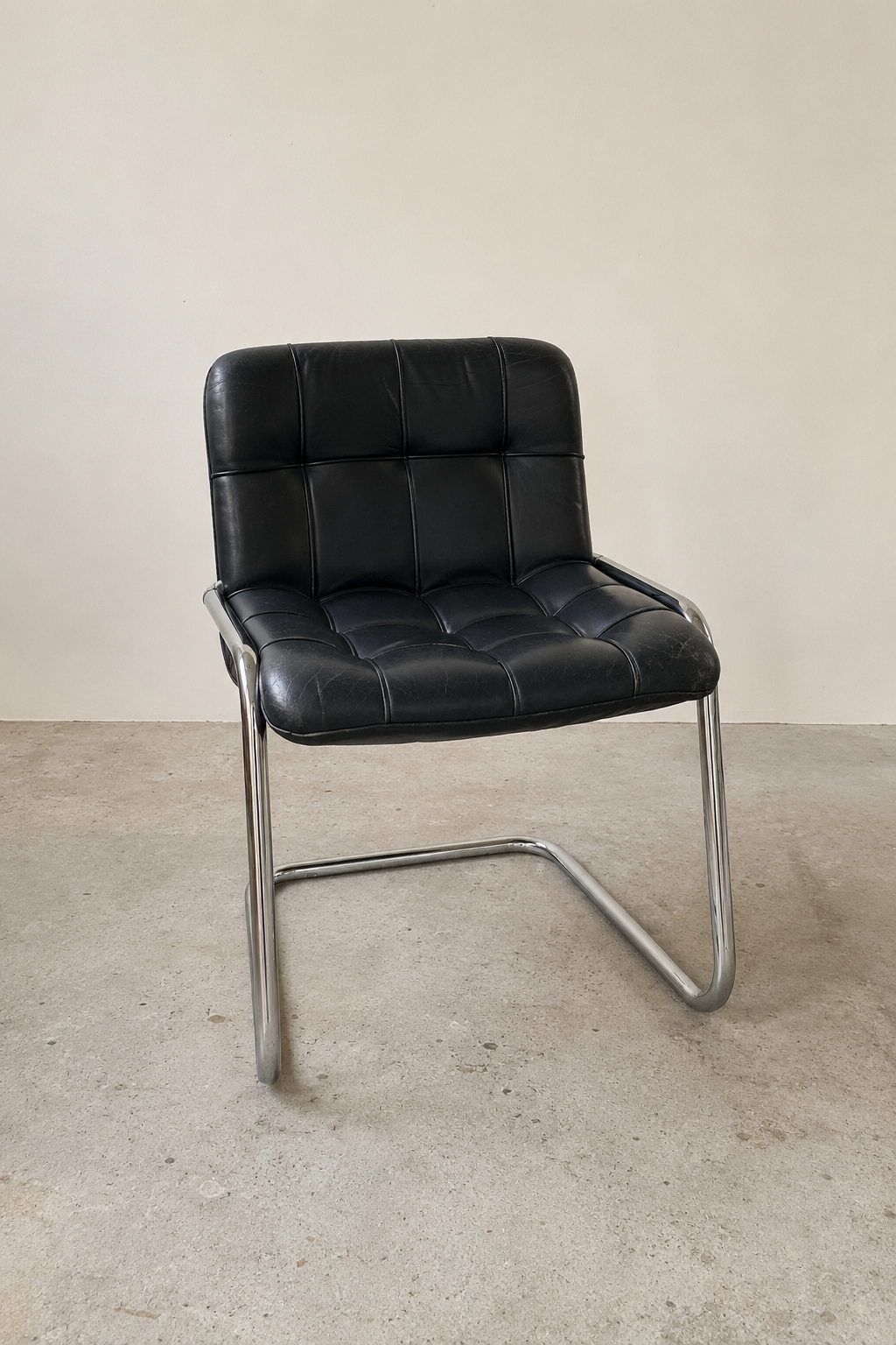 Vintage Black Leather Cantilever Chairs (2 Available)