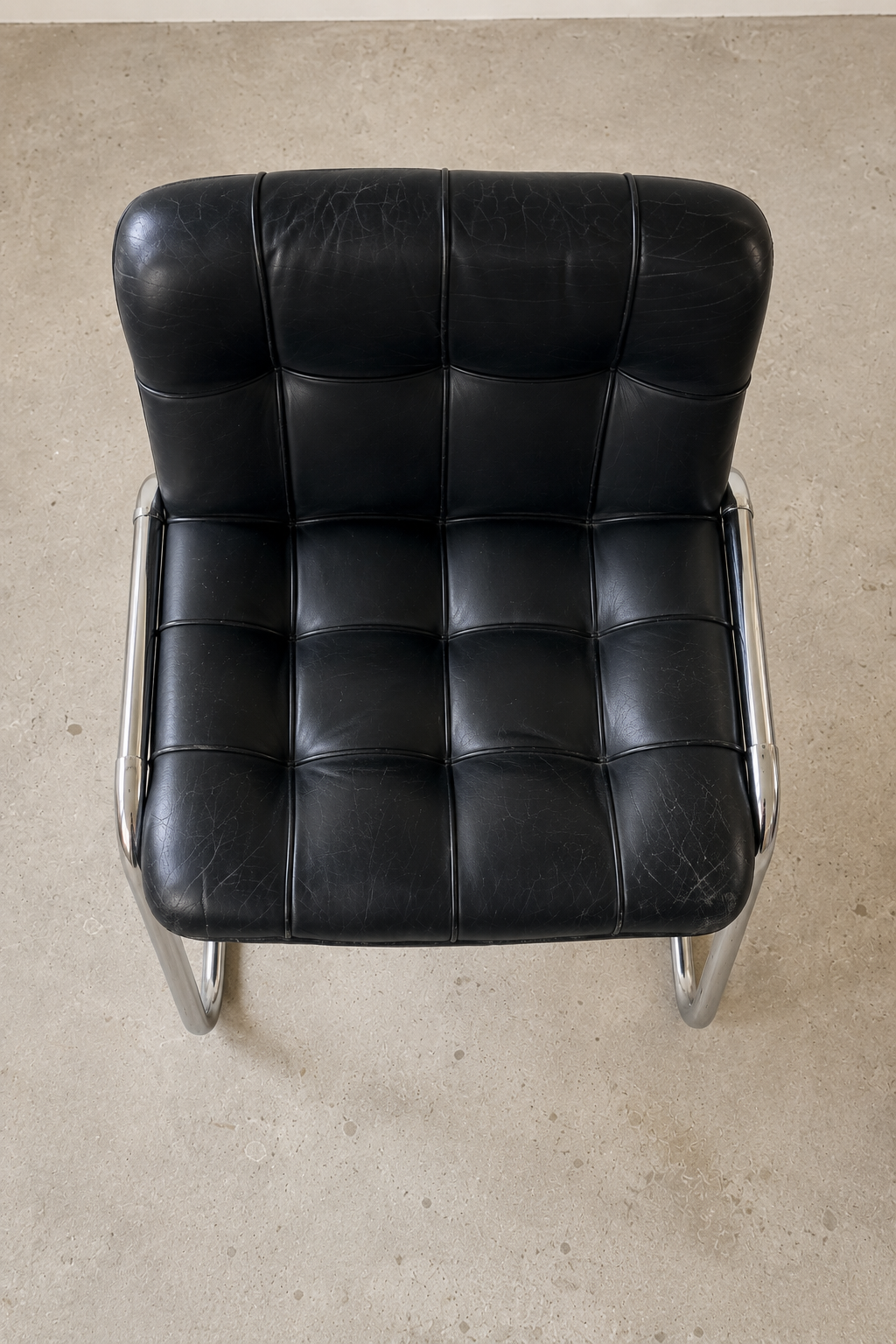 Vintage Black Leather Cantilever Chairs (2 Available)