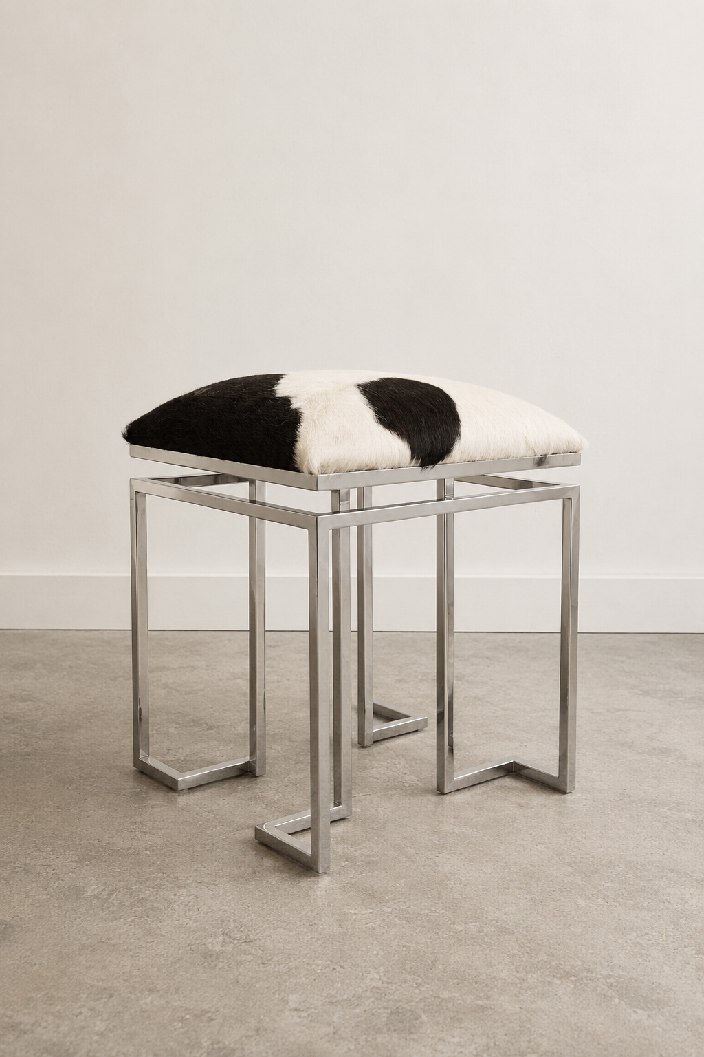 Vintage Chrome & Cowhide Stool
