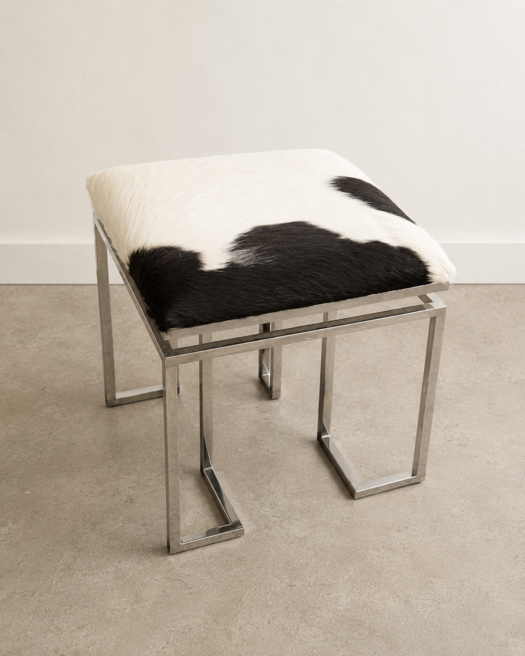 Vintage Chrome & Cowhide Stool