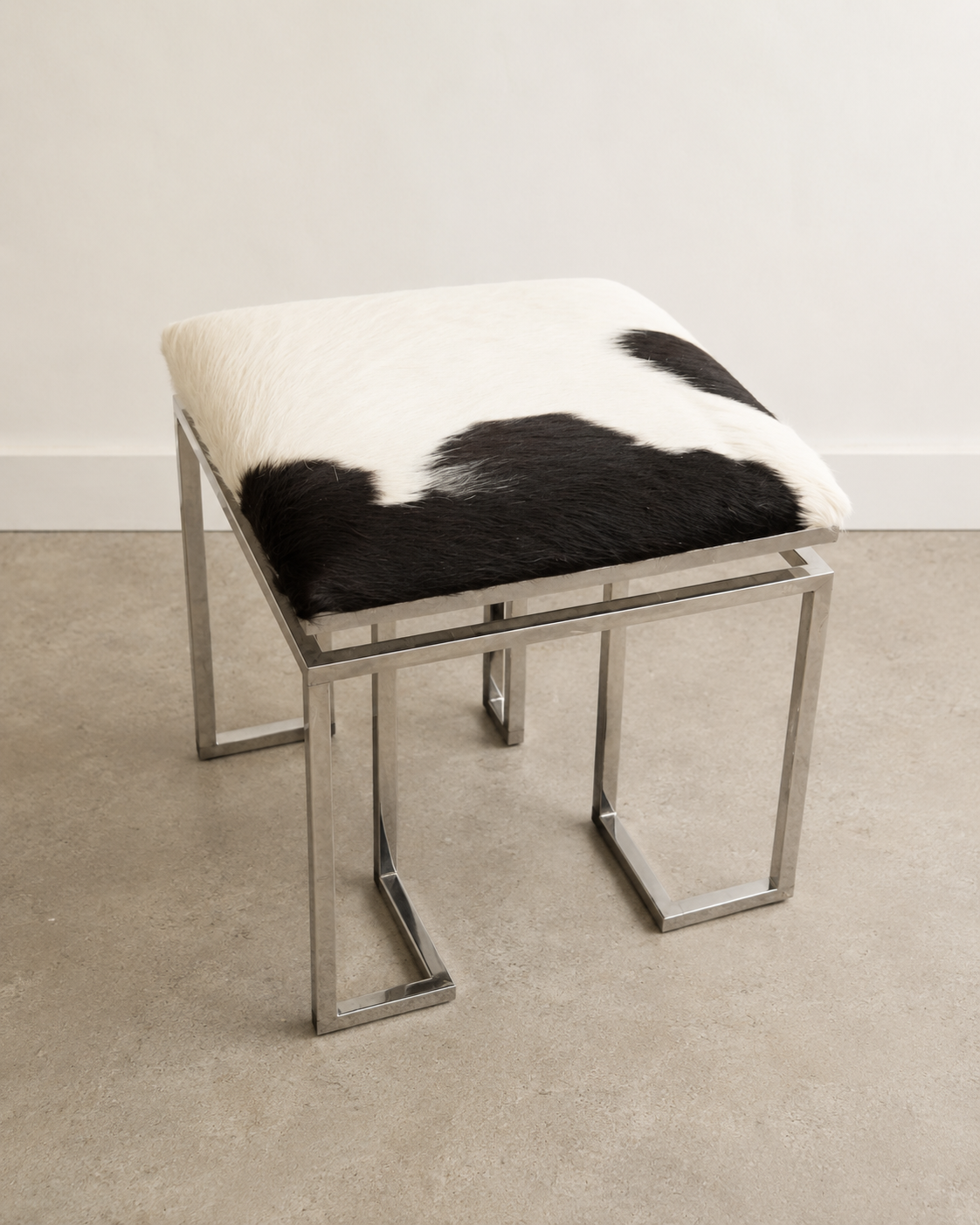 Vintage Chrome & Cowhide Stool
