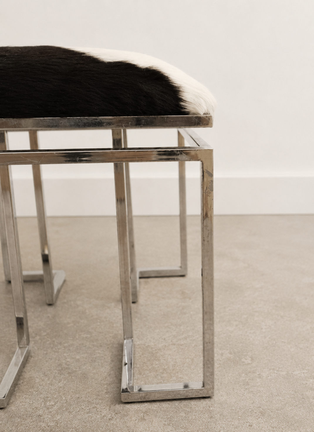 Vintage Chrome & Cowhide Stool