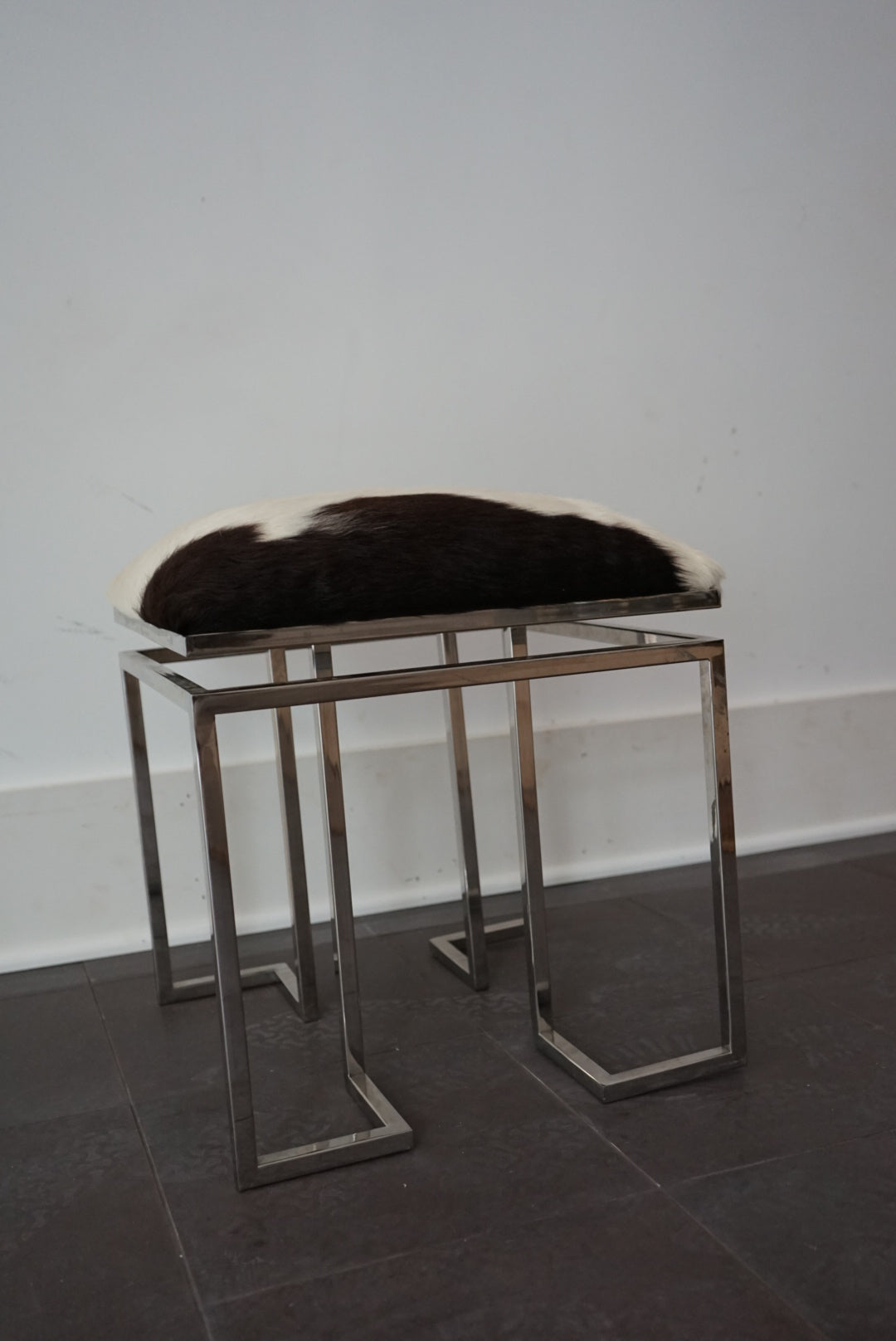 Vintage Chrome & Cowhide Stool