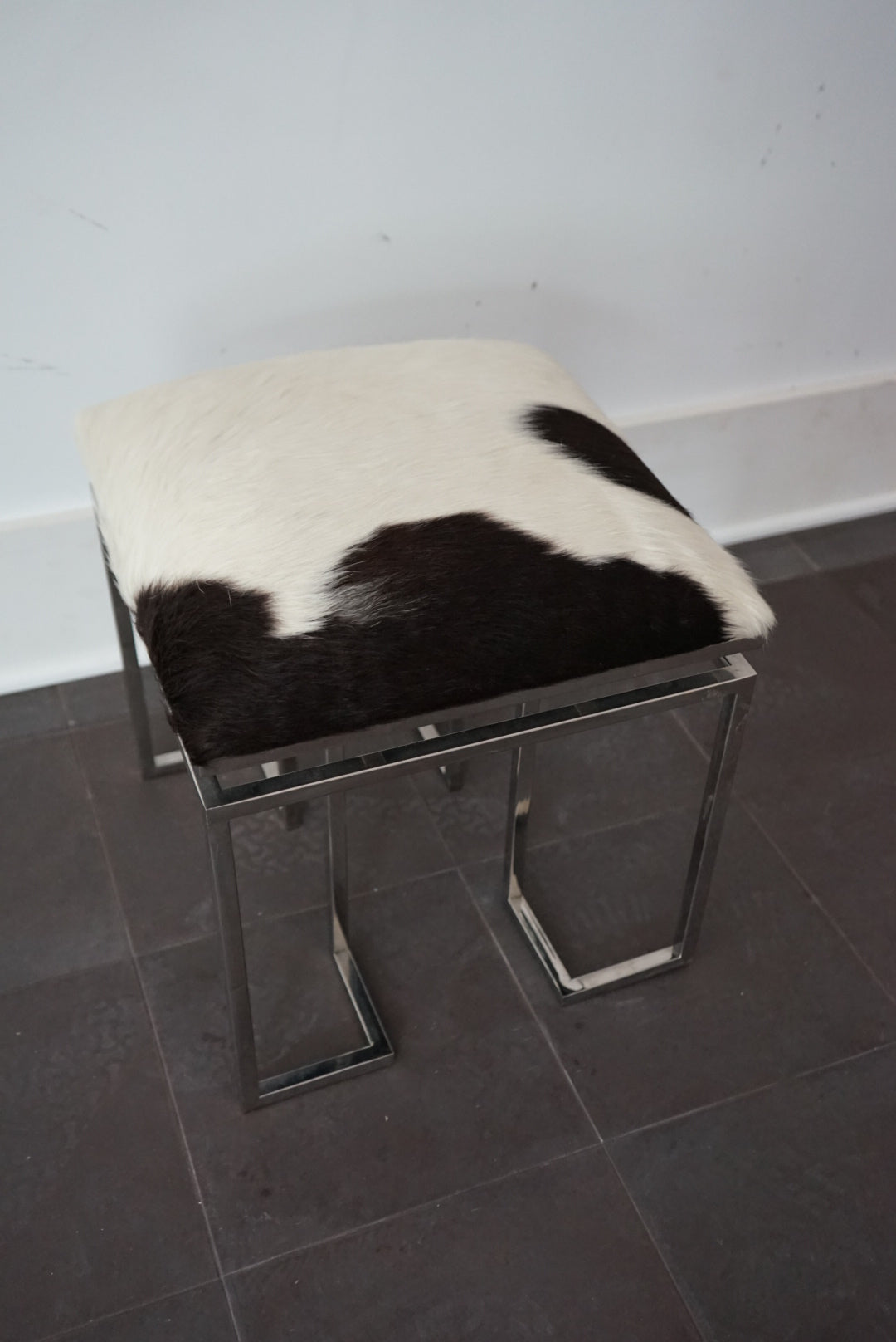 Vintage Chrome & Cowhide Stool