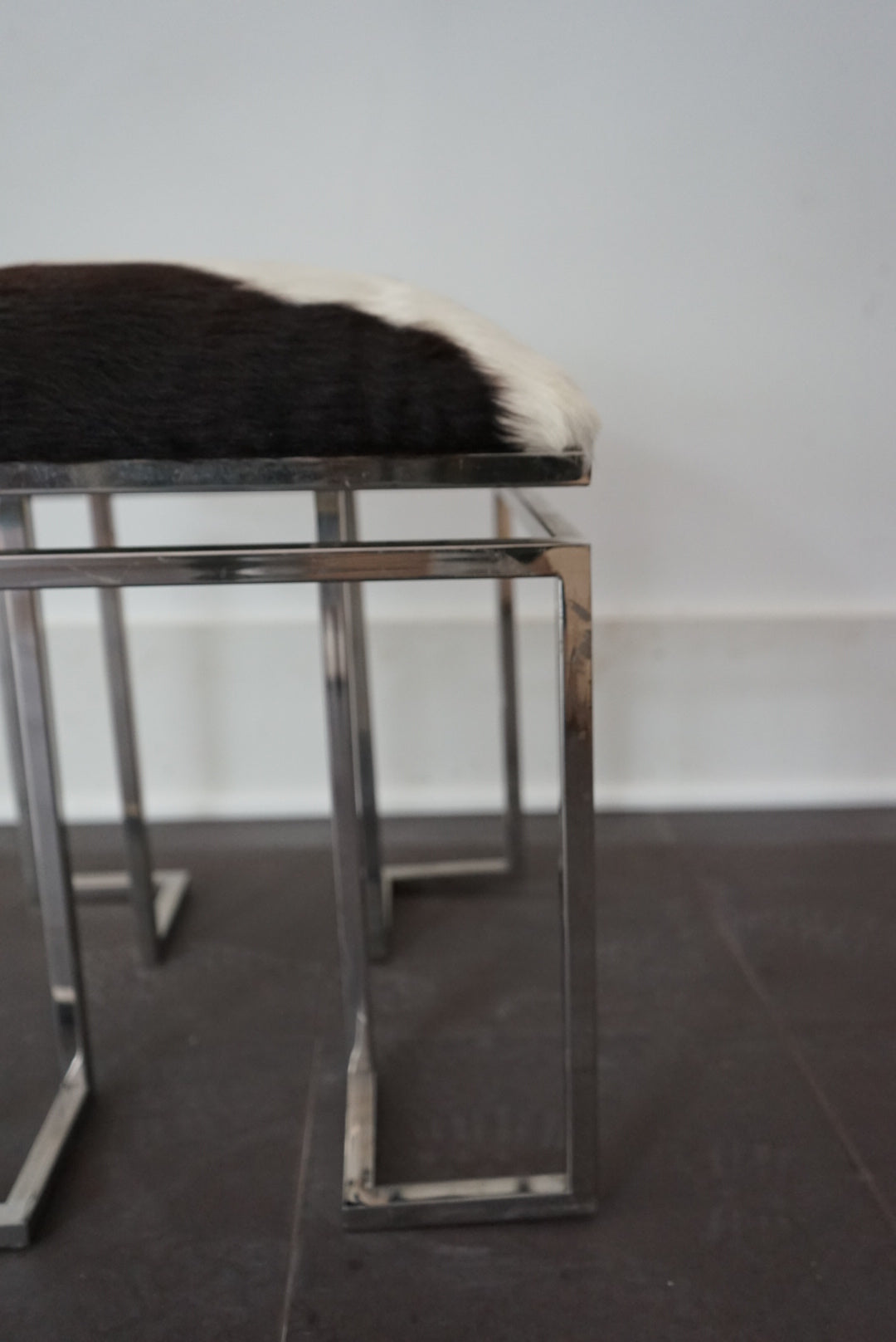 Vintage Chrome & Cowhide Stool