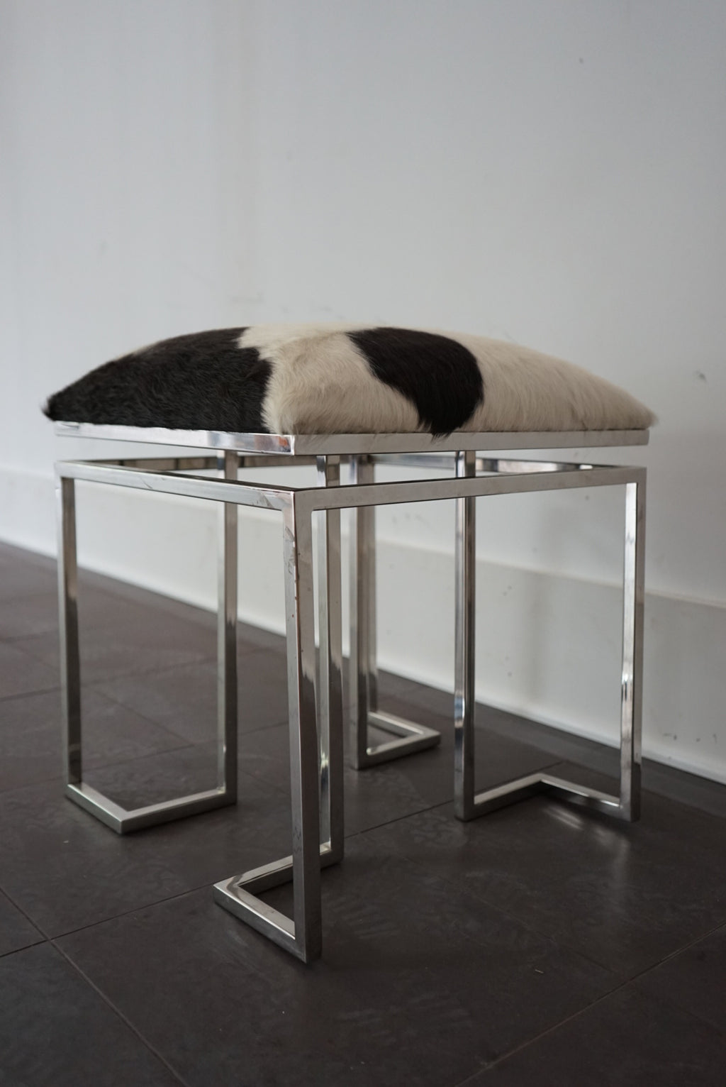 Vintage Chrome & Cowhide Stool