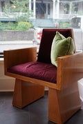 Architectural Wood Armchair with Burgundy Velvet, c. 1970s–80s