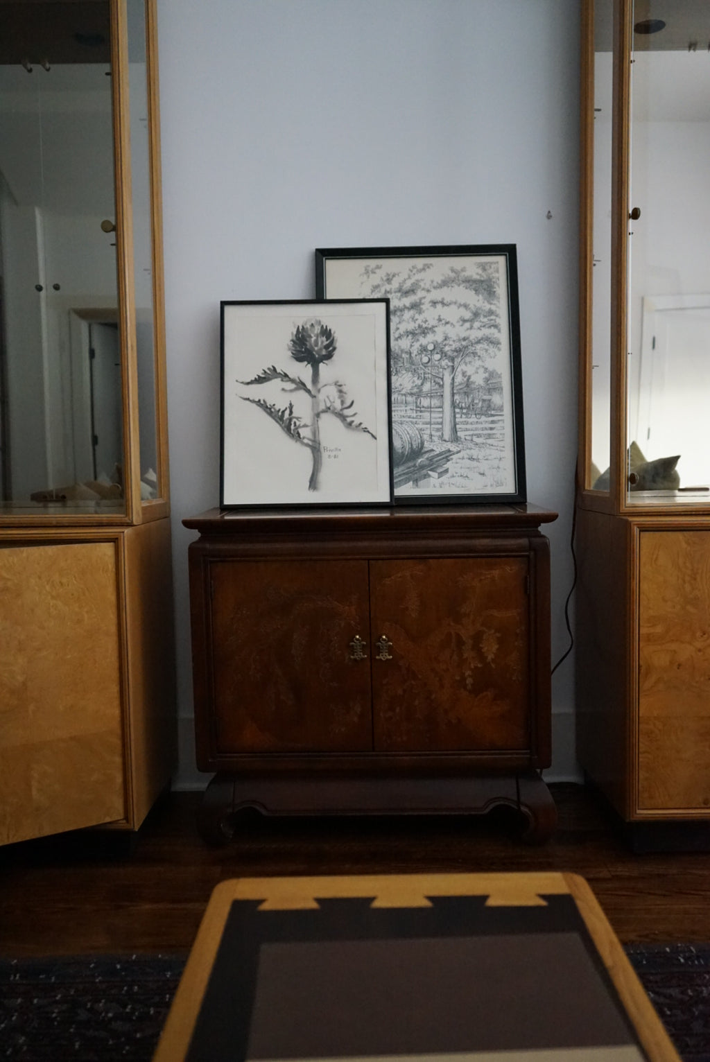 Carved Walnut Chinoiserie Cabinet