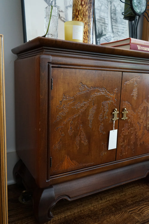 Carved Walnut Chinoiserie Cabinet