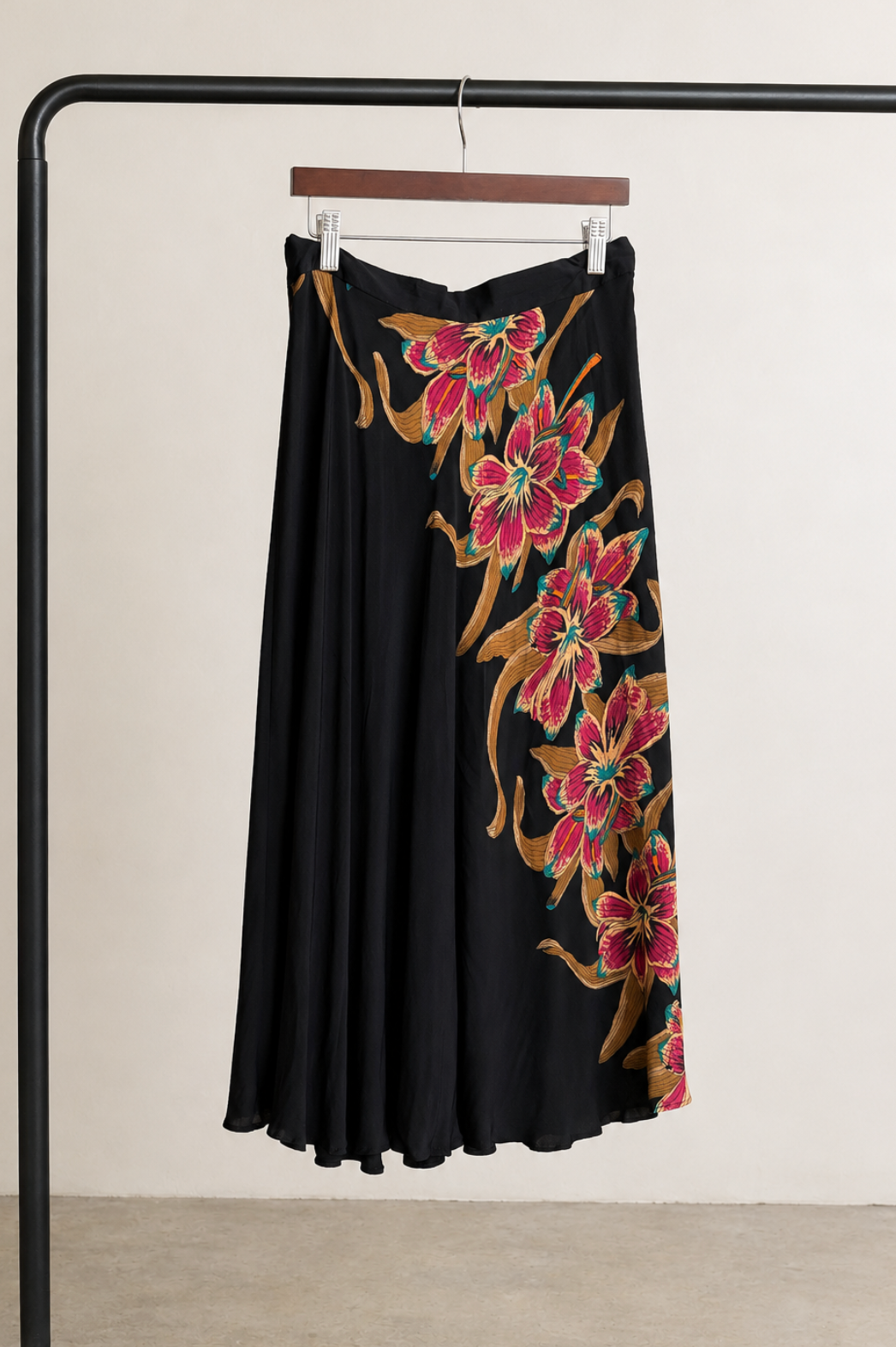 70s Silk Floral Skirt