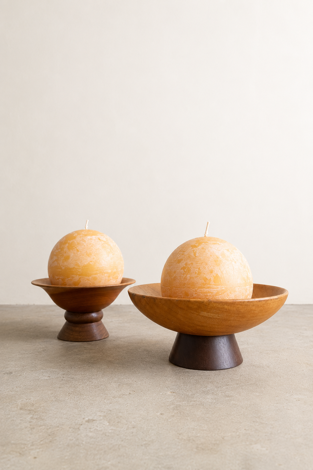 Hand-Turned Wooden Bowls & Candles (Pair)