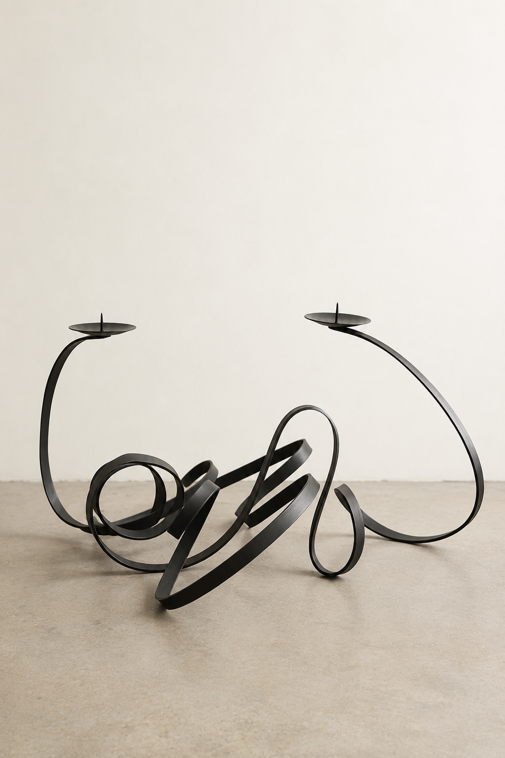 Sculptural Black Iron Double Candelabra