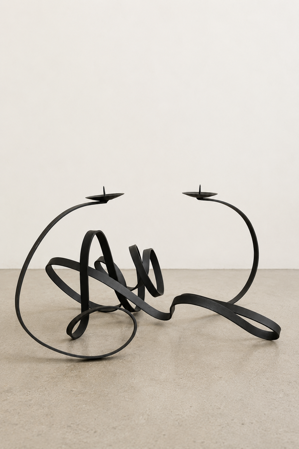 Sculptural Black Iron Double Candelabra