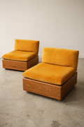 Slipper Lounge Chairs in Mustard Velvet & Oak (Set of 2)